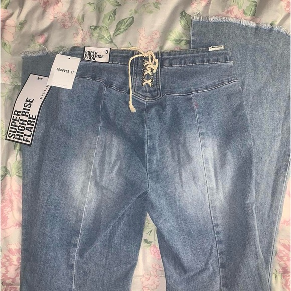 forever21 flare jeans with tie in back! - Picture 2 of 3